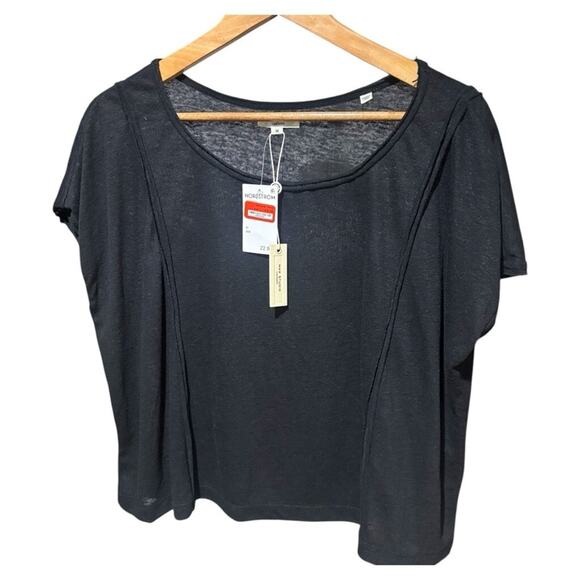 Max Studio Black Linen Blend Boxy Scoop Neck Short Sleeve Tee M NWT - Picture 5 of 8